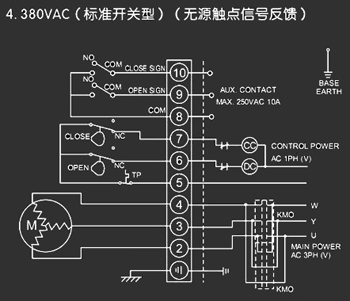 380VAC標準開關型<a href='http://m.mksicwo.cn/Product/diefa/diandongdiefa/' target='_blank'>電動<a href='http://m.mksicwo.cn/Product/diefa/' target='_blank'>蝶閥</a></a>接線圖